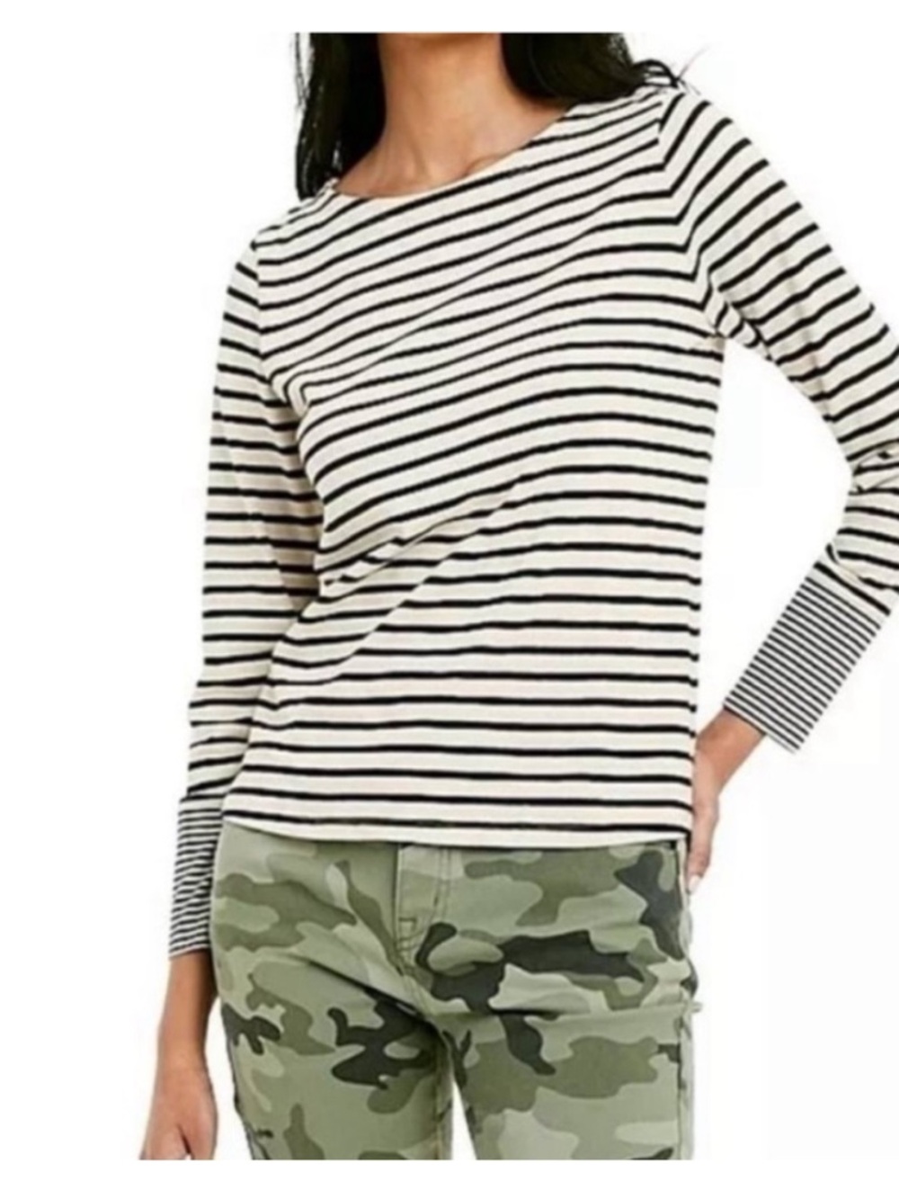 Nili Lotan x Target Striped Long Sleeve Tee Shirt Cotton Ivory Black Small